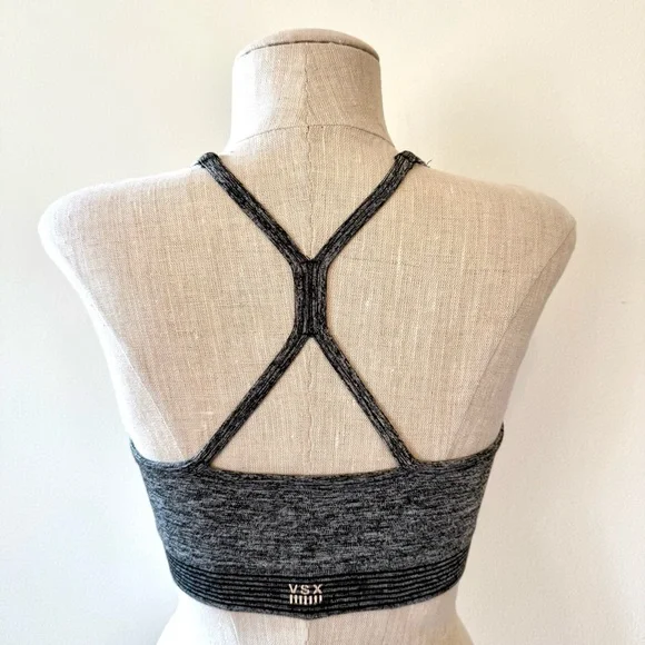 Victoria's Secret VSX Wireless Strappy Racerback Black Heathered Sports Bra - Picture 4 of 10